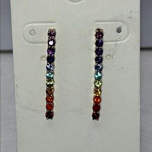 NWOT NYC 11 Designer Gold Plated Sterling Silver Multi Gemstone Line Earrings